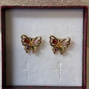 AAA CZ Colorful Butterfly Earrings 18k Yellow Gold Filled